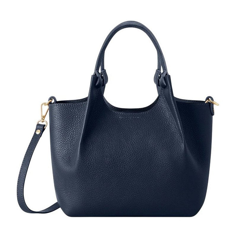 Italian Leather Italian Top-Handle Tote Bag in Navy PM681 front