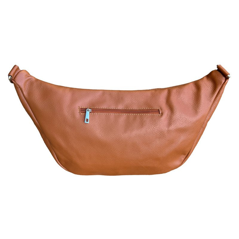 Italian Leather Large Crescent Handbag in Dark Tan PM503 back