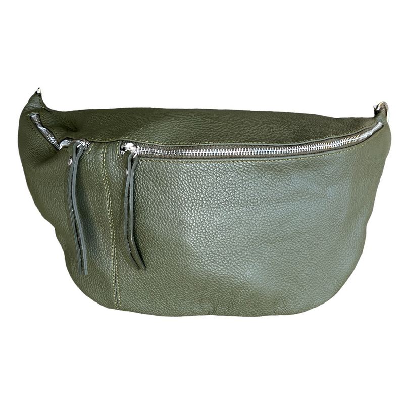 Italian Leather Large Crescent Handbag in Olive Green PM503 main
