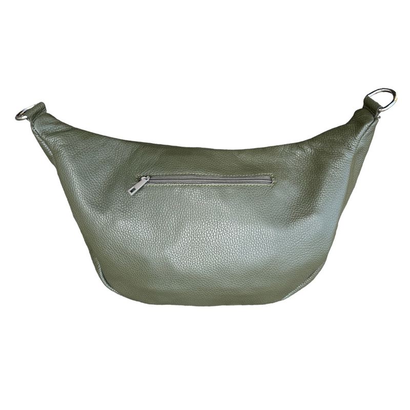 Italian Leather Large Crescent Handbag in Olive Green PM503 back