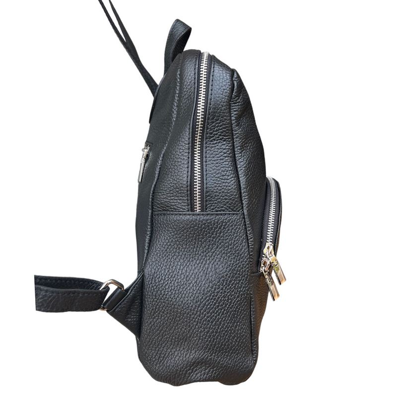 Italian Leather Medium Backpack in Black PL216 left side