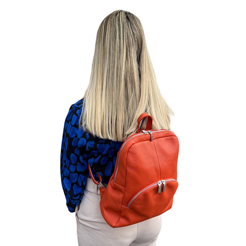 Italian Leather Medium Backpack in Burnt Orange PL216 on model close-up