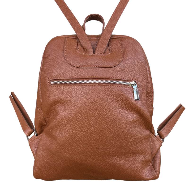 Italian Leather Medium Backpack in Dark Tan PL216 rear