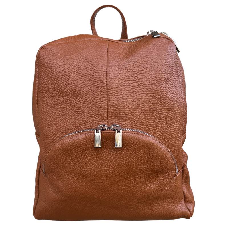 Italian Leather Medium Backpack in Dark Tan PL216 front