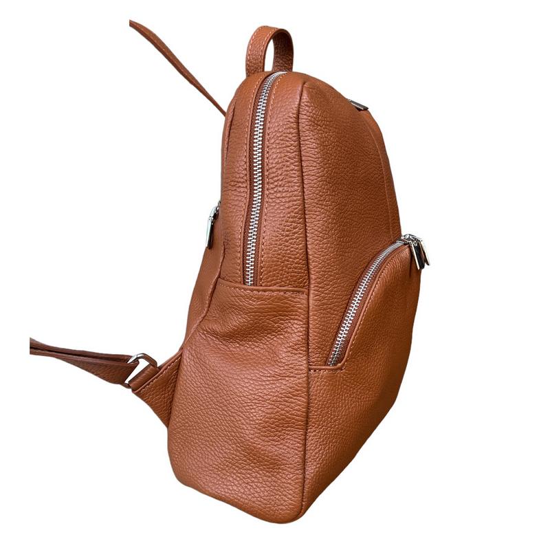 Italian Leather Medium Backpack in Dark Tan PL216 left side