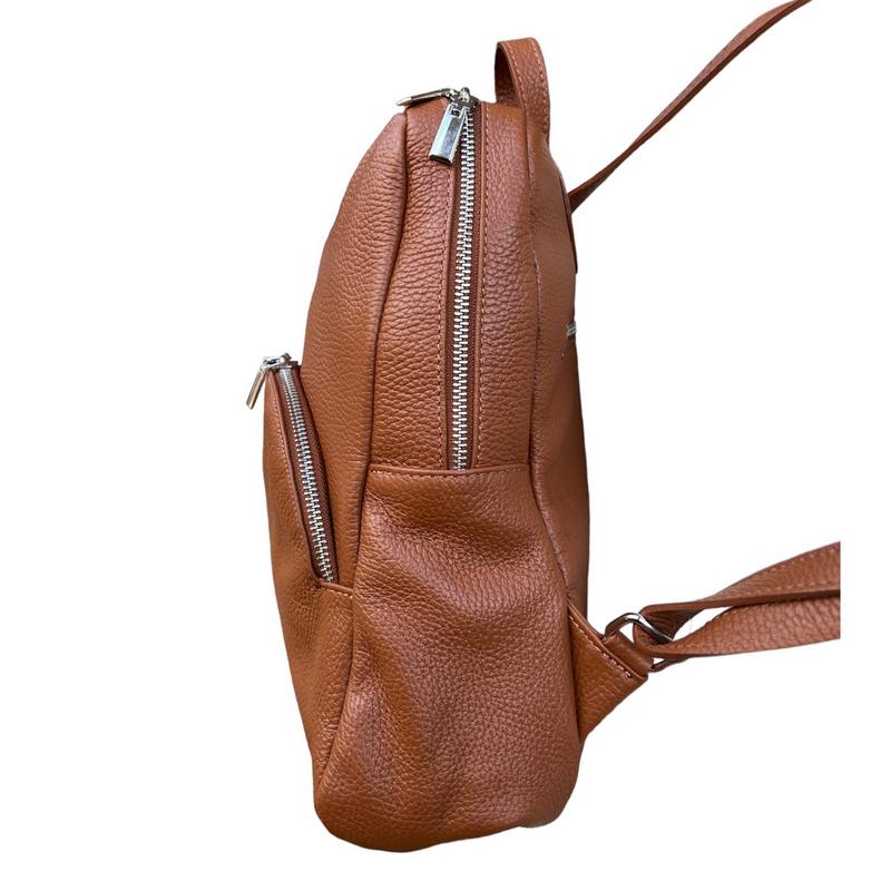 Italian Leather Medium Backpack in Dark Tan PL216 right side