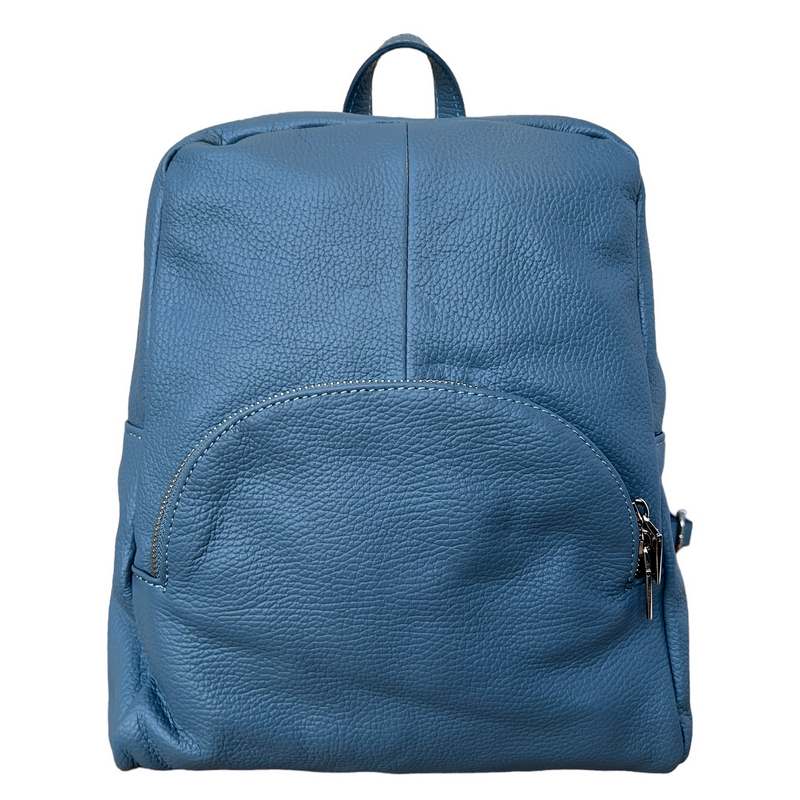 Italian Leather Medium Backpack Denim Blue front