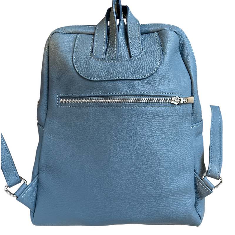 Italian Leather Medium Backpack Denim Blue rear