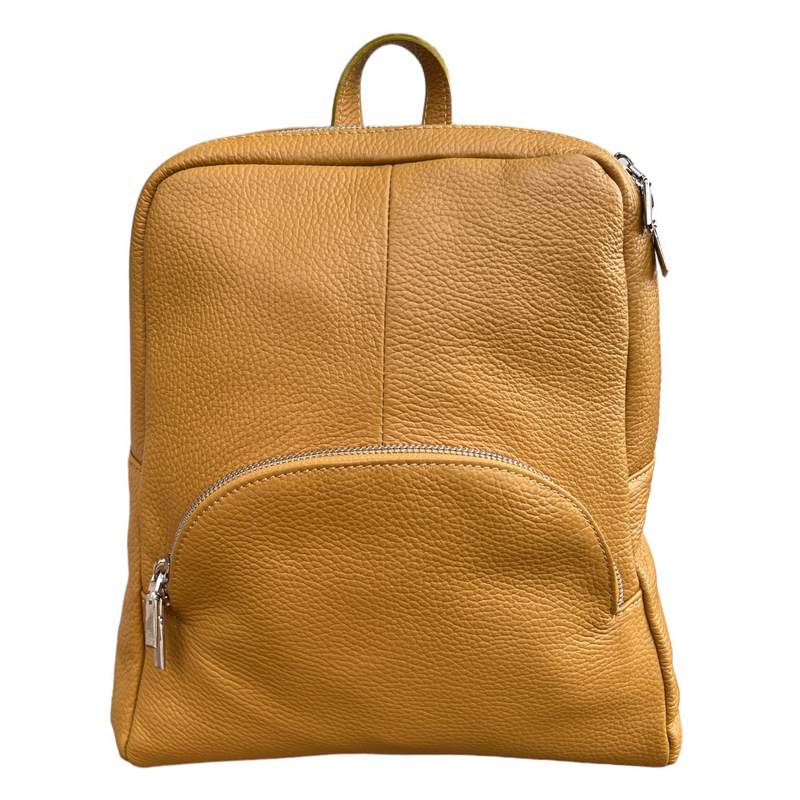 Italian Leather Medium Backpack in Mustard PL216 front