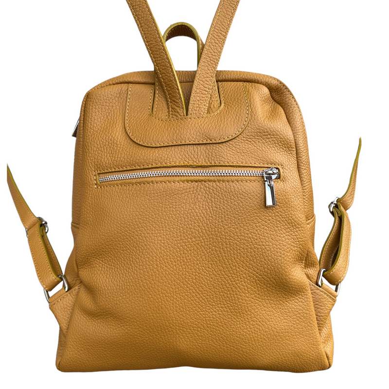 Italian Leather Medium Backpack in Mustard PL216 rear