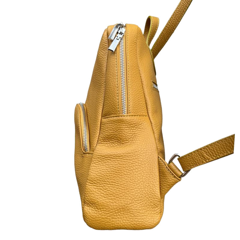 Italian Leather Medium Backpack in Mustard PL216 right side