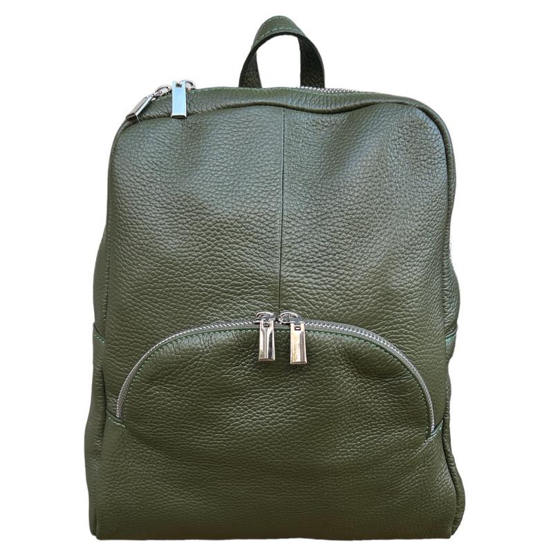 Italian Leather Medium Backpack in Olive Green PL216 front