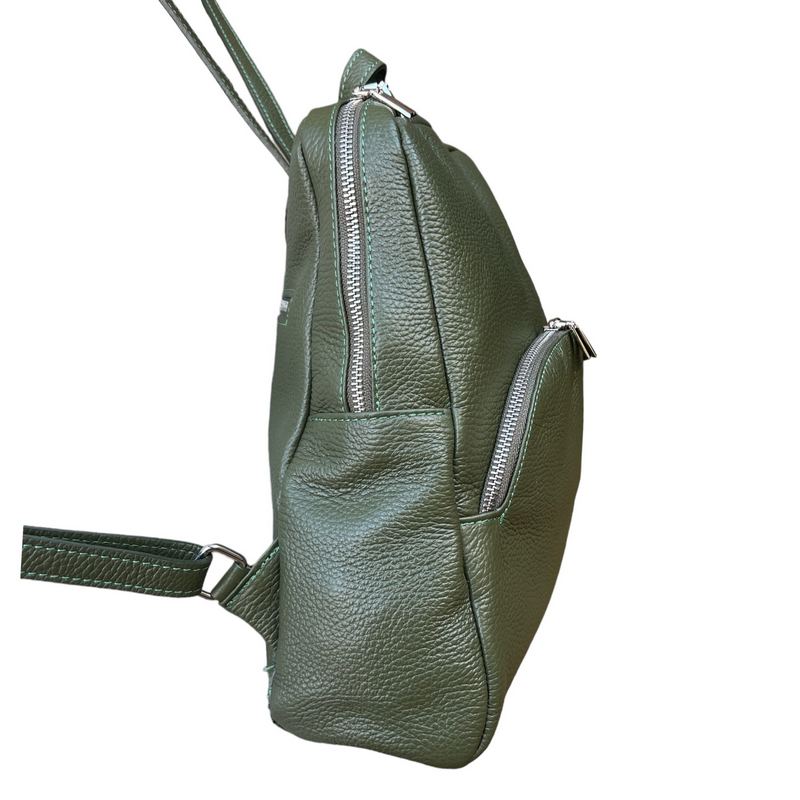Italian Leather Medium Backpack in Olive Green PL216 left side