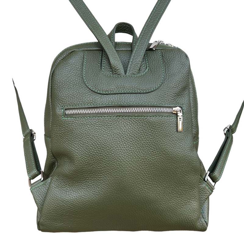 Italian Leather Medium Backpack in Olive Green PL216 rear