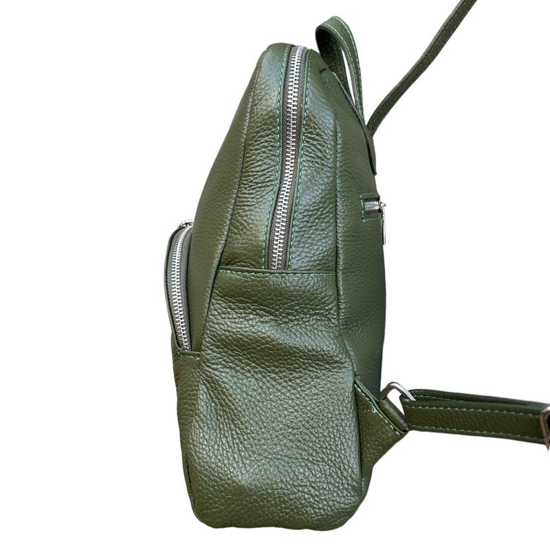Italian Leather Medium Backpack in Olive Green PL216 right side