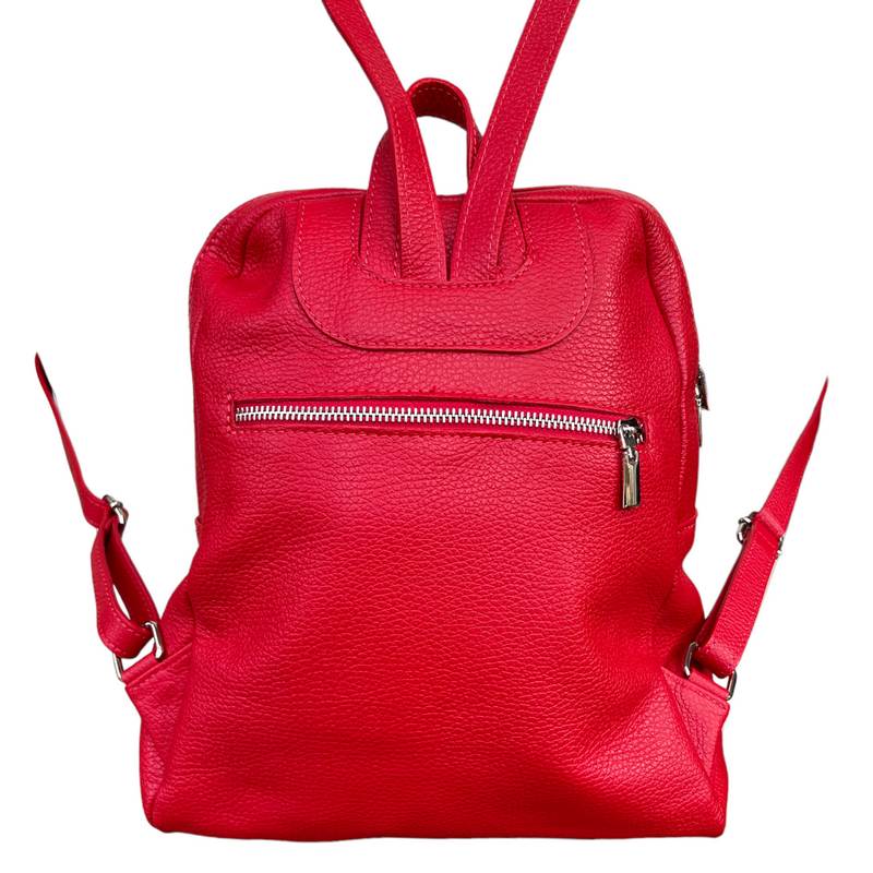 Italian Leather Medium Backpack in Red PL216 rear
