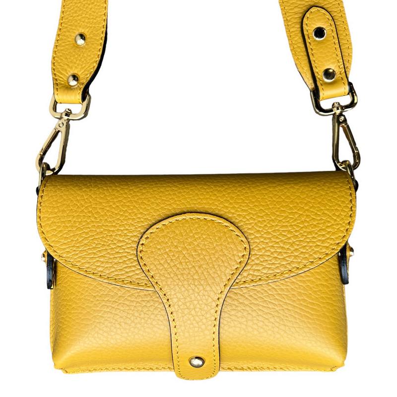 Italian Leather Mini Handbag in Mustard close-up