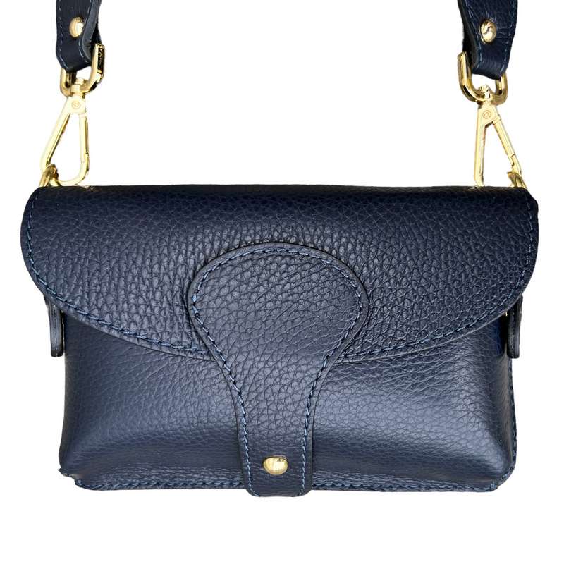 Italian Leather Mini Handbag in Navy PS412 front