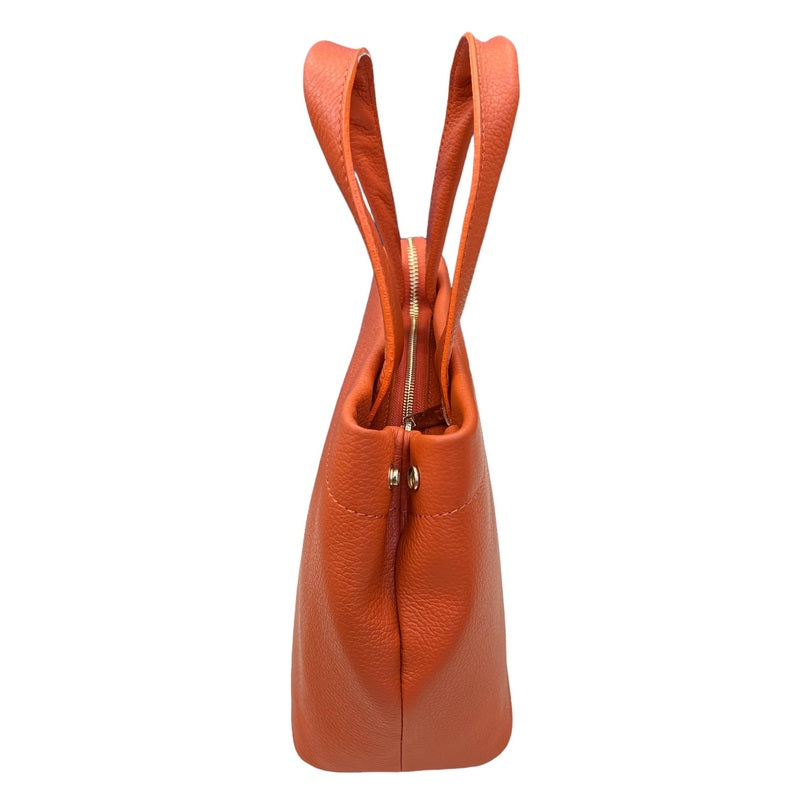 Italian Leather Mini Tote Bag in Burnt Orange side