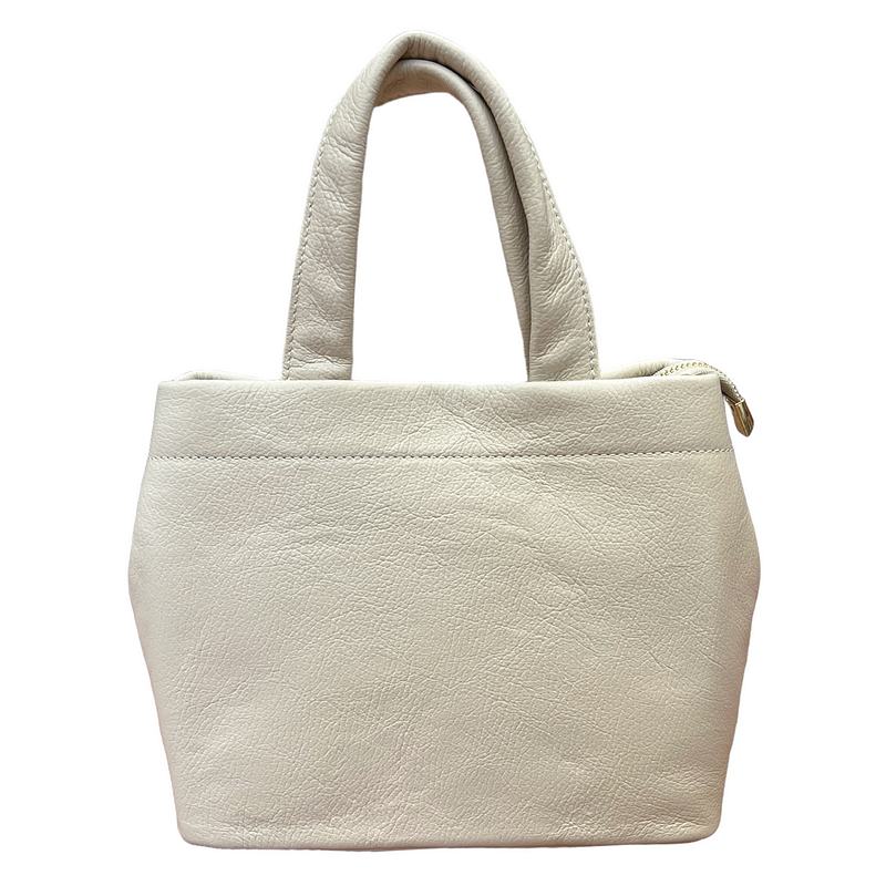 Italian Leather Mini Tote Bag in Cream PM546 front
