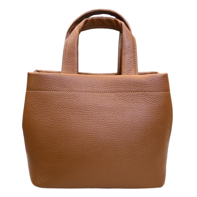 Italian Leather Mini Tote Bag in Dark Tan PM546 front
