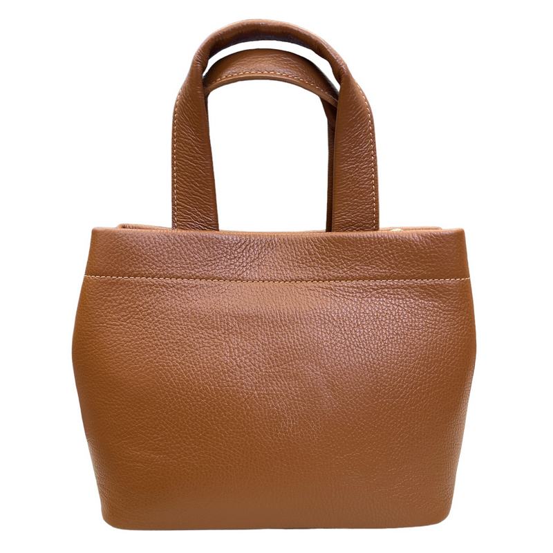 Italian Leather Mini Tote Bag in Dark Tan PM546 rear
