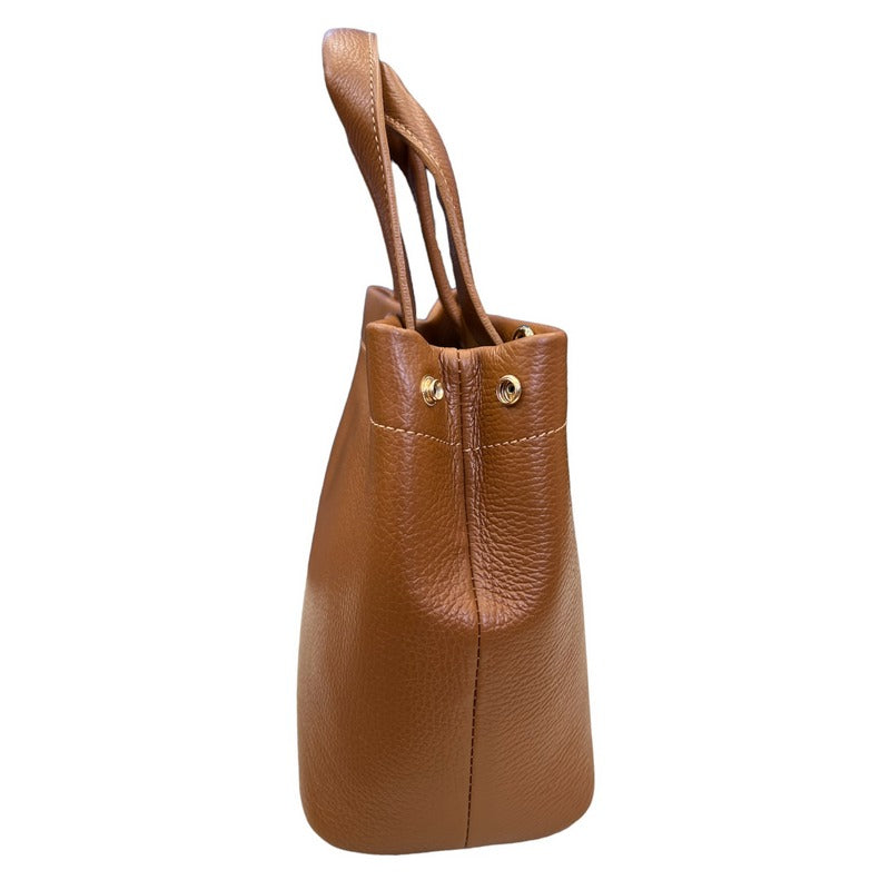 Italian Leather Mini Tote Bag in Dark Tan PM546 side