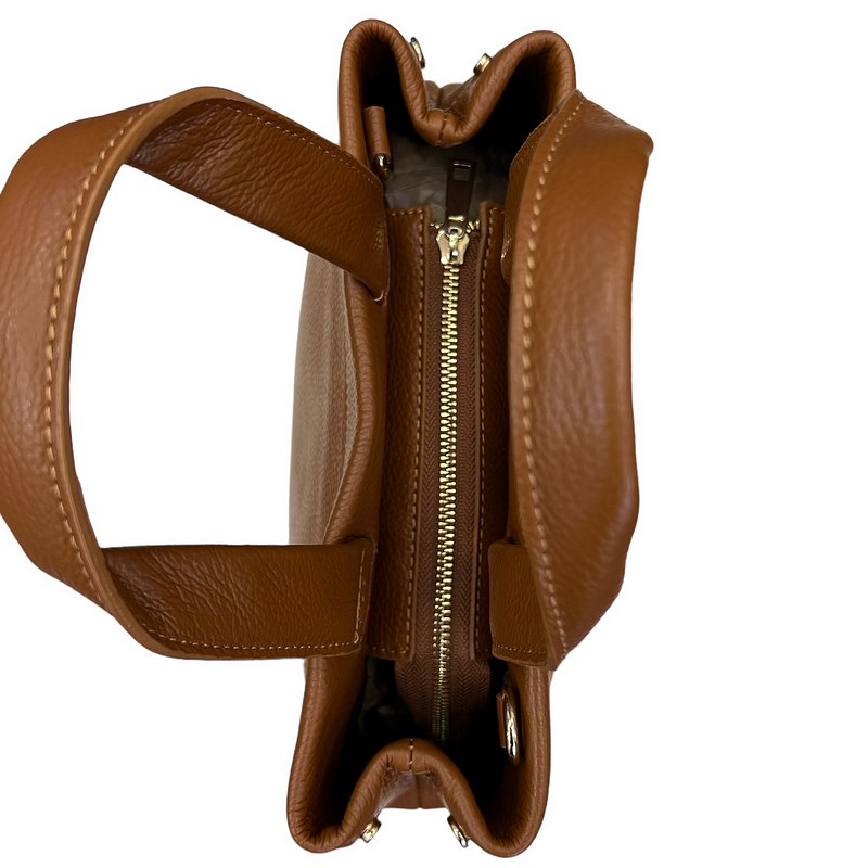 Italian Leather Mini Tote Bag in Dark Tan PM546 top
