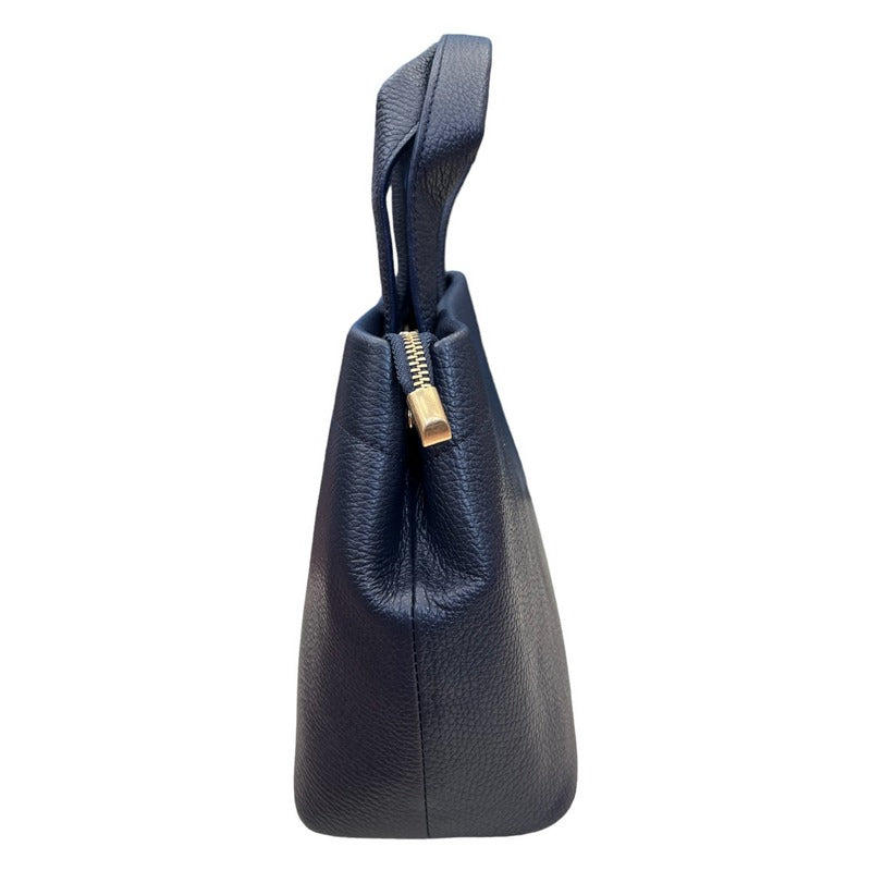 Italian Leather Mini Tote Bag in Navy PM546 side
