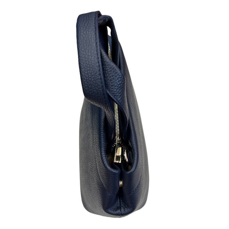 Italian Leather Mini Tote Bag in Navy PM546 top