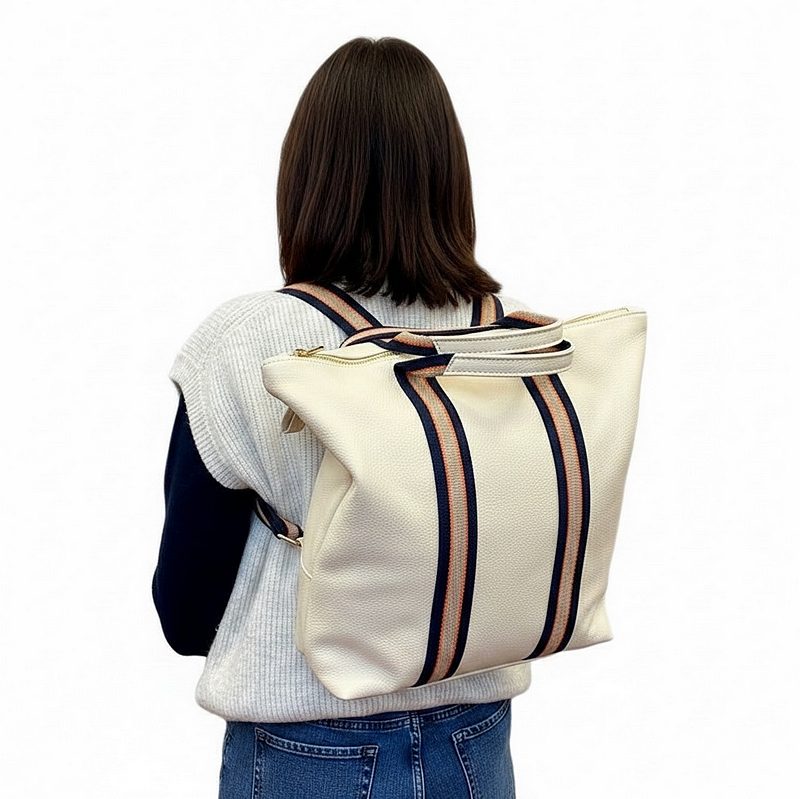 Italian Leather Multi Shoulder and Backpack in Cream rear