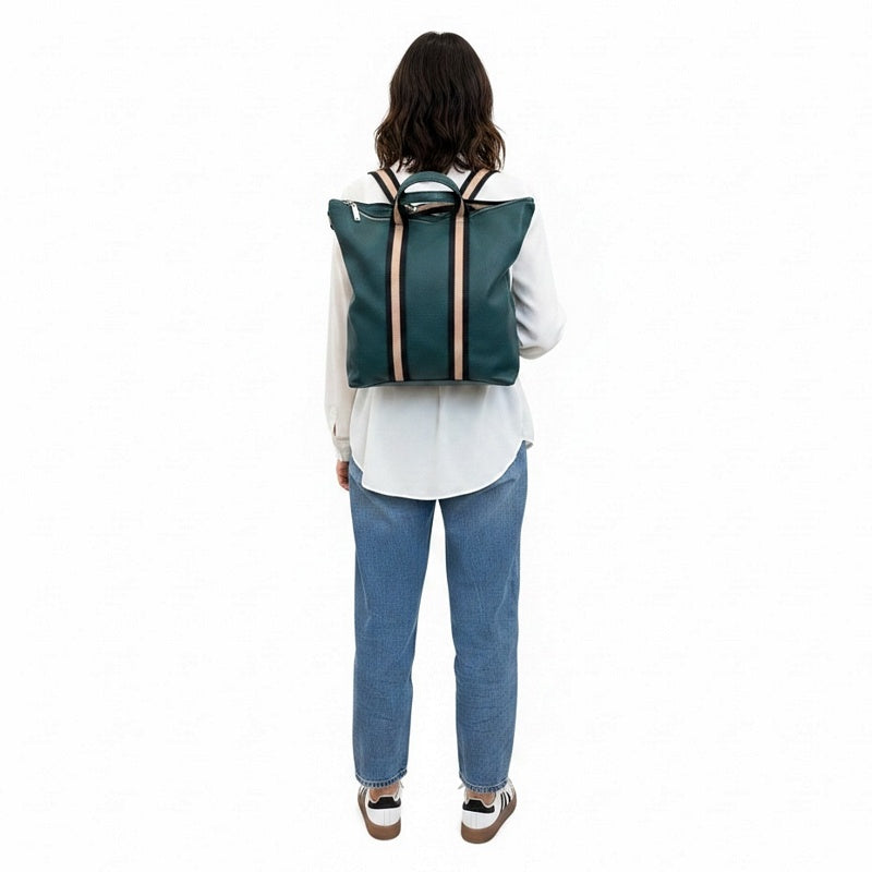 Italian Leather Multi Shoulder and Backpack in Dark Teal on model back