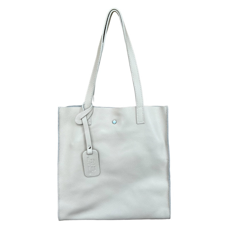 Italian Leather Shopper Tote Bag in Cream front