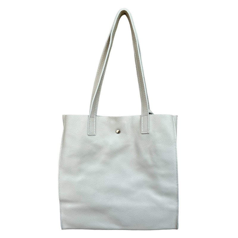 Italian Leather Shopper Tote Bag in Cream rear