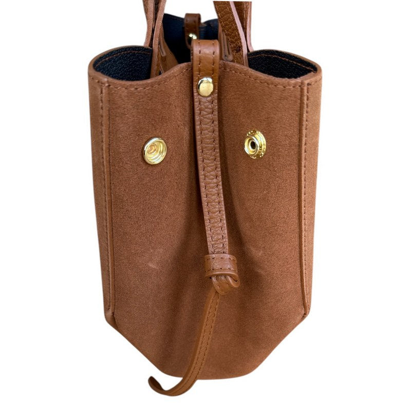 Italian Leather Suede Shoulder Bag Tan side detail