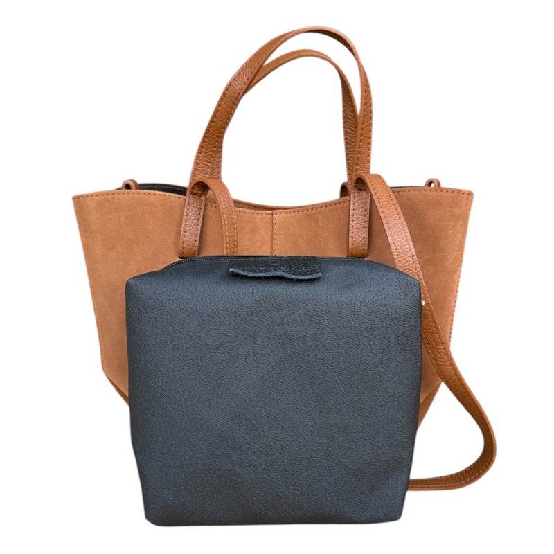 Italian Leather Suede Shoulder Bag Tan with inner pouch