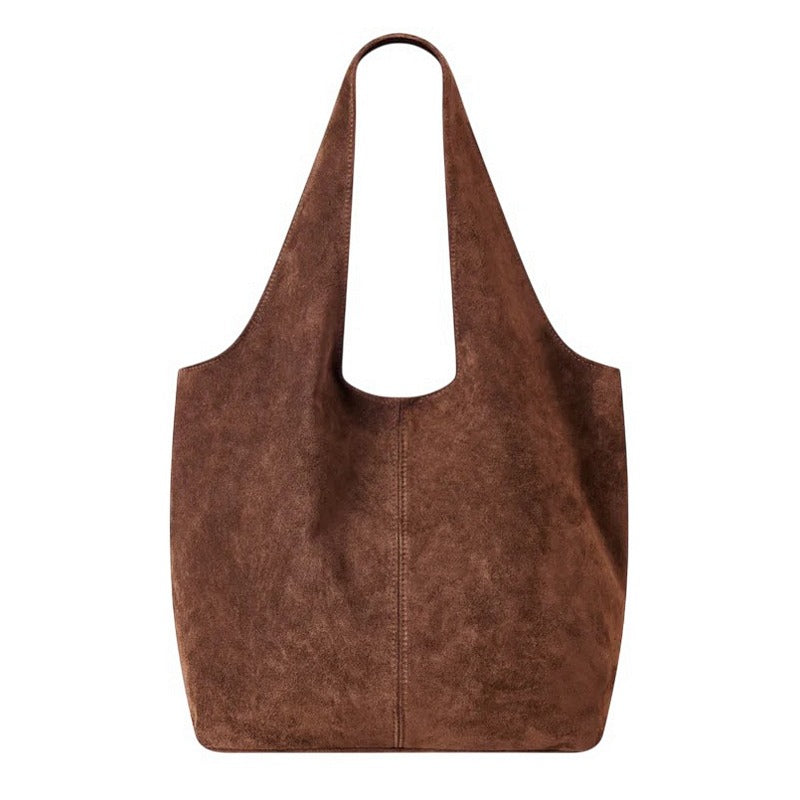 Italian Leather Suede Shoulder Tote Bag in Light Chocolate PL622 front