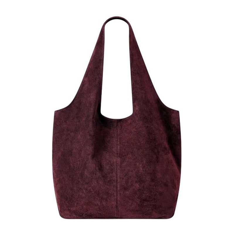 Italian Leather Suede Shoulder Tote Bag Red Plum PL662 front