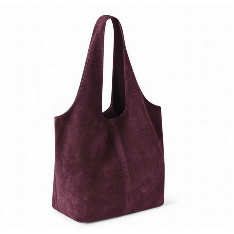 Italian Leather Suede Shoulder Tote Bag Red Plum PL662 angle