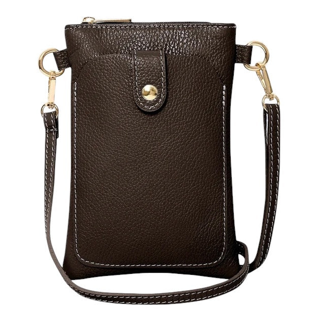 Italian Leather Tall Cross-body Bag in Dark Chocolate PS522 front