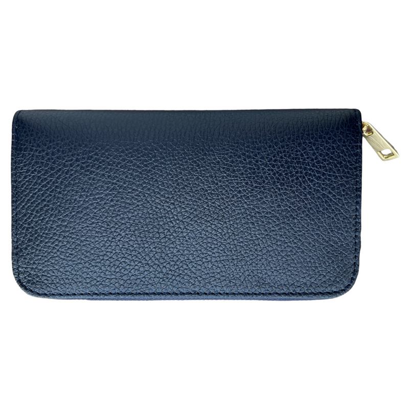 Italian Leather Zipped Purse Navy PW488 front