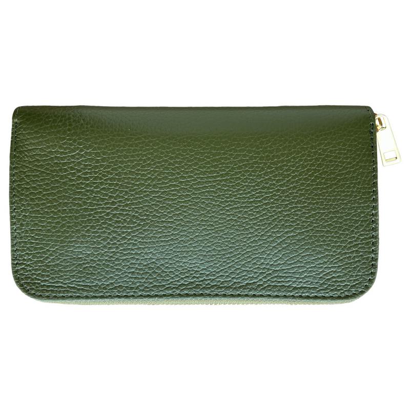 Italian Leather Zipped Purse Olive Green PW488 front