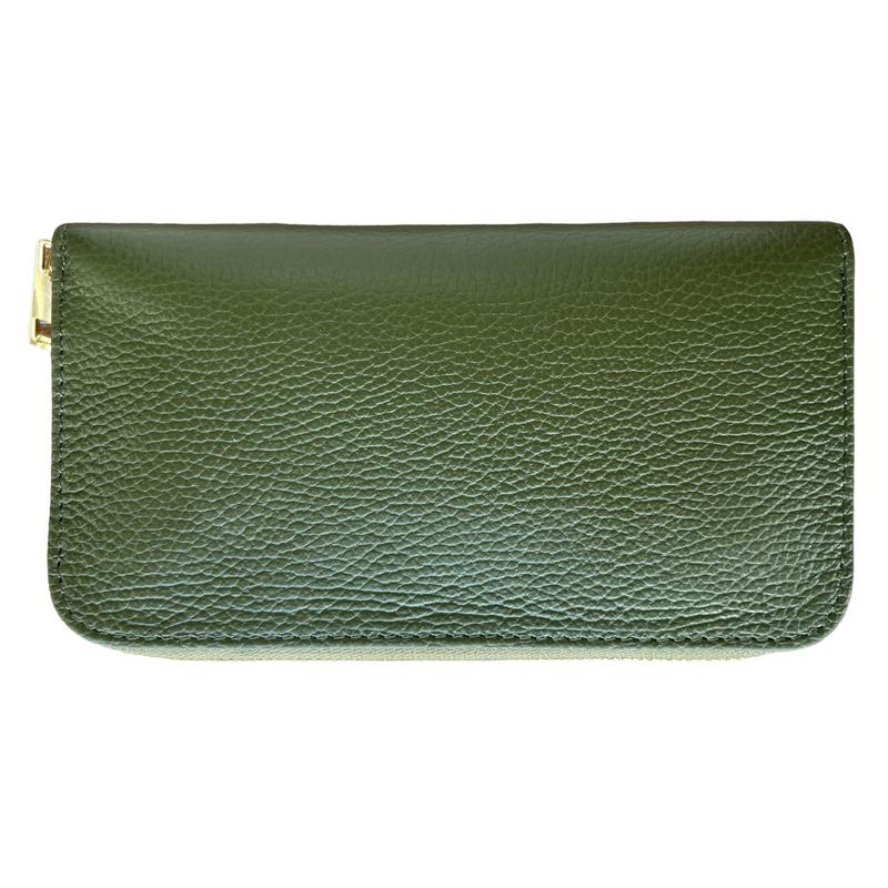Italian Leather Zipped Purse Olive Green PW488 rear