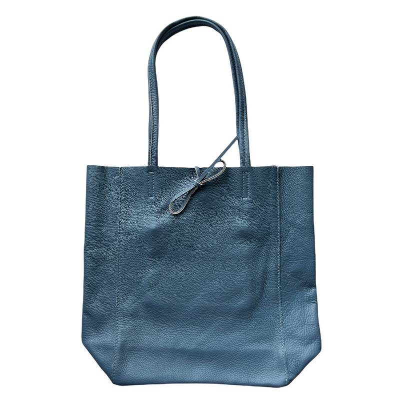 Italian Big Leather Tote in Denim Blue