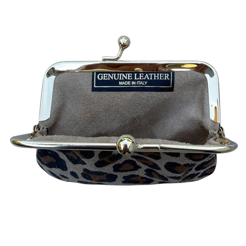 Italian Leather Clip Close Purse PS672 Leopard Print open