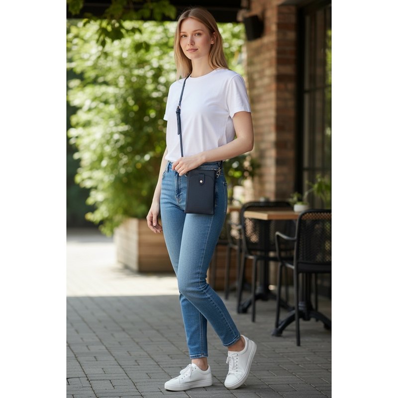 Italian Leather Tall Cross-body Bag in Black