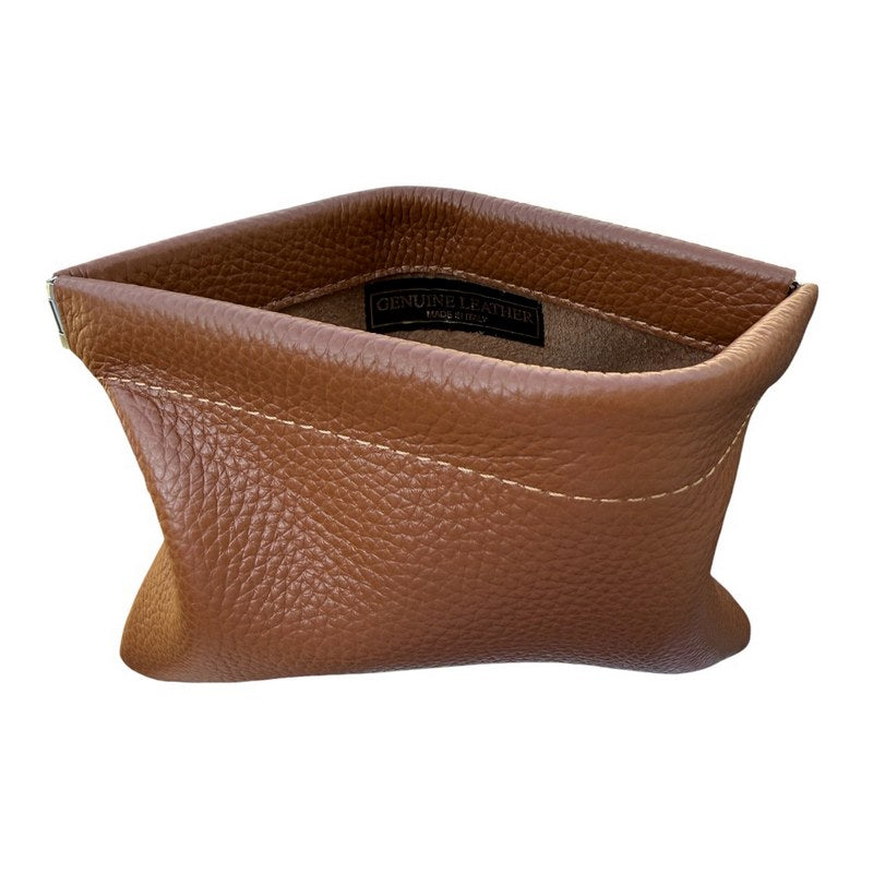 Italian Leather Mini Clutch PS645 Dark Tan open