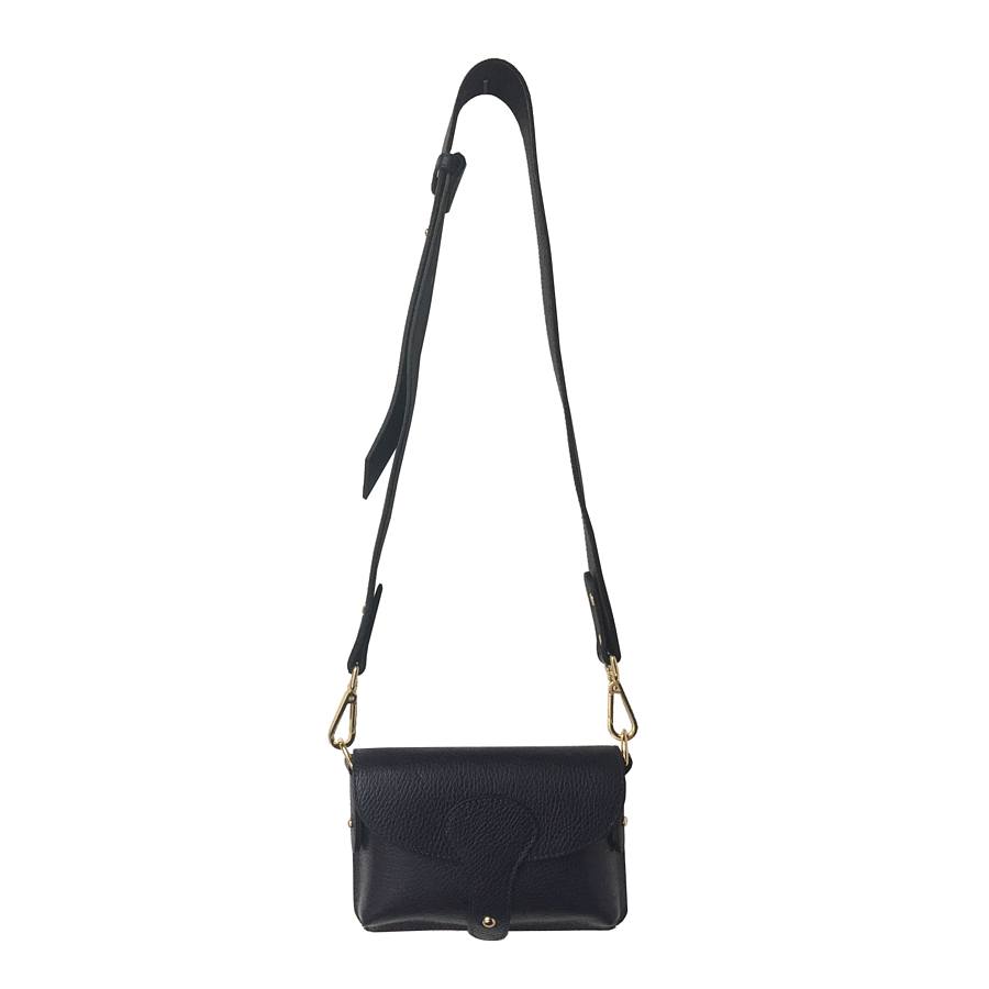 Italian Leather Mini Handbag in Navy PS412 hanging