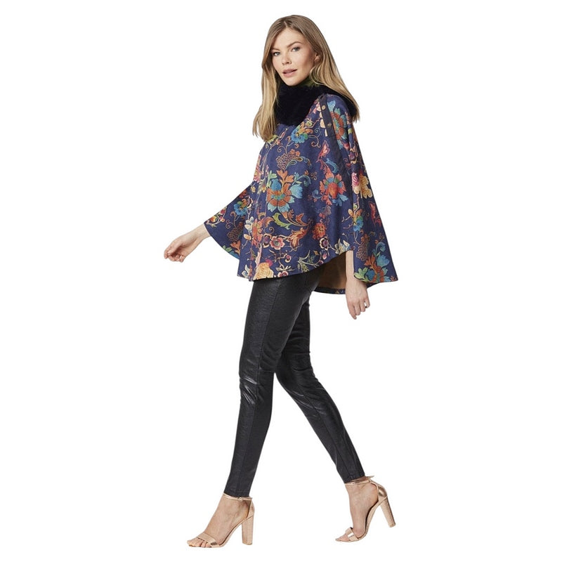 Jayley Faux Fur & Suedette Poncho Blue SUXFMP295A-07H on model main