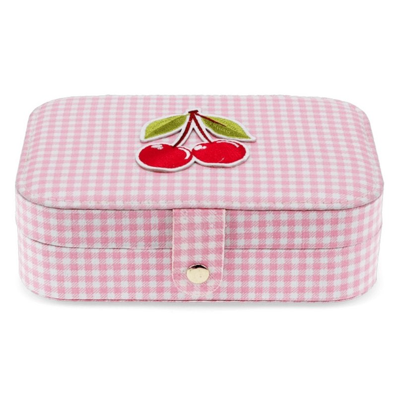 Jewellery Box Pink Gingham Cherry 31762 front